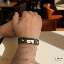 Archin Akrep Burçları İçin 14 Ayar Altın Plakalı Kahverengi Derili Oval Motifli Hediye Bileklik-602burç Akrep