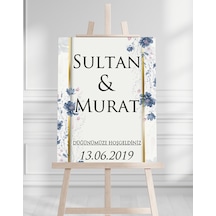 Söz Nişan Düğün İçin 50x70 Karşılama Panosu - Renkli Çiçek Tasarımlı 3 Beyaz
