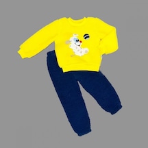 Melonika 1-2-3 Yaş Toplu Köpek Nakışlı Kuzu Kumaş Sweat Pantolonlu Uzun Kollu Kız Erkek Bebek Takımı Sarı Çok Renkli