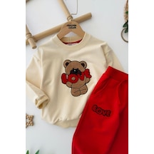 Miniğimin Cicileri Love Bear Panç İşleme Detaylı Erkek Çocuk Takım - Kırmızı