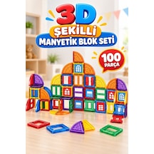 100 Parça Mıknatıslı Yapı Blokları Geometrik Şekilli 3 Boyutlu Manyetik Eğitici Oyuncak Seti