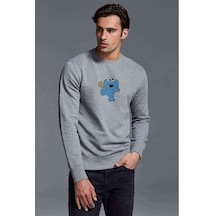 Kurabiye Canavarı Elmo Küçük Baskılı Gri Erkek Örme Sweatshirt