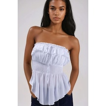 Hiccup Fırfırlı Ve Dokulu Bandeau Top Beyaz