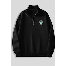 Siyah Fermuarlı Dikyaka Sweatshirt- Legendary - Kışık Şardonlu Kumaş Siyah