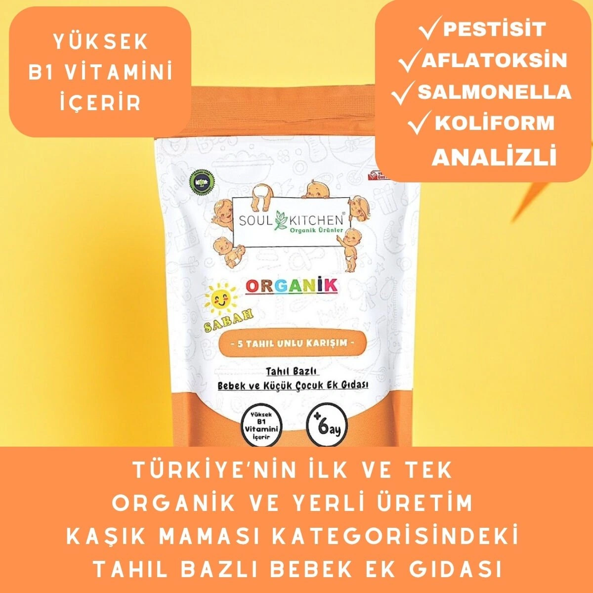 Soul Kitchen Organik 5 Tahıllı Sabah Maması Tahıl Bazlı Bebek Ek Gıdası B1 Vitaminli 250 G