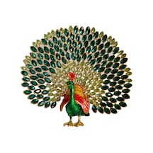 Kristal Taşlı Metal Tavus Kuşu Biblo, El İşçiliği Dekoratif Figür, 17x16 Cm, Yeşil Diğer