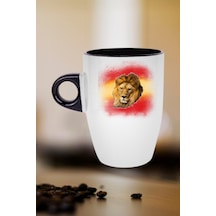 Taraftar Sarı Kırmızı Arslan Baskılı Kupa Bardak Porselen Latte Filtre Kahve Fincanı Siyah
