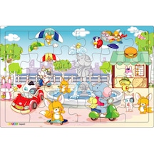 Sevimli Hayvanlar Şehirde  3-9 Yaş Için 24 Parçalı Ahşap Puzzle Y