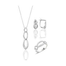 Gümüş Zincir Modeli Zirkon Taşlı Üçlü Set