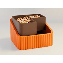 3d Baskı Fıstık Kasesi - Çift Hazneli Kabuk Ayırıcı Sunum Kasesi - Turuncu Kahverengi