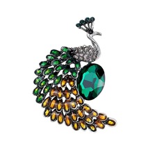 Suntek Kristal Tavuskuşu Broş Pins Kadınlar Için Hayvan Yeşil