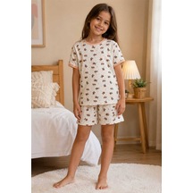 Tenra Kız Çocuk Pamuklu Şortlu Pijama Takımı 3-12 Yaş Beyaz