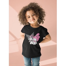 Sevbano Kuromi Ve Melody Baskılı Unisex Çizgi Film Çocuk Tişört 1-12 Yaş Siyah