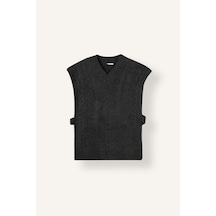 Defacto Relaxed Fit V Yaka Saç Örgü Triko Yelek I3042ax26wnar195 Antrasit-ar195