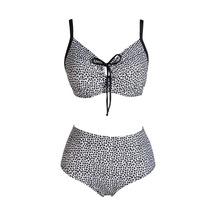 Endeep Kadın Balenli Destekli Büyük Beden Yüksek Bel Bikini Takımı Siyah-beyaz