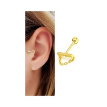 Zirkon Taşlı Zincir Detaylı 925ayar Gümüş Üzerine Altın Kaplama Tragus Ve Kıkırdak Piercing Altın