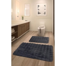 Bubble Tavşan Tüyü, Kaymaz Taban, Pofuduk, Ultra Lüks, Yıkanabilir 2'li Banyo Paspası Antrasit Çok Renkli