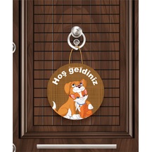 Gül Desenli Kalp Figürlü "evimize Neşe Getirdiniz" Kapı Süsü 22.5 Cm Mdf Halat Askılı Turkuaz