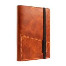Bilikolik Hakiki Deri A5 Defter Kılıfı, El Yapımı, Telefon Cepli Ajanda Organizer, Defter Ve Kalem Dahil Turuncu