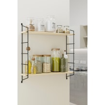 Bino Duvar Rafı Masif Doğal Ahşap Büyük Boy Geniş 2 Katlı Kitaplık Terek Mutfak Rafı Banyo Rafı