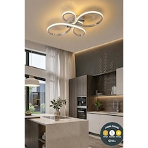 Liya Tasarım Krom Led Plafonyer Avize - 3 Renk Işıklı Ayarlanabilir Modern Aydınlatma
