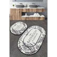 Buena Banyo Halısı Djt 2 Li Set Yıkanabilir , Kaymaz Taban Banyo Beyaz - Siyah