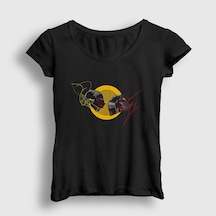 Presmono Kadın Vinly Daft Punk T-shirt Siyah