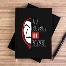 La Casa De Papel Half Face Siyah Çizgisiz Kanvas Defter