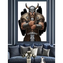 Ahşap Tablo Balta Tutan Viking Savaşçısı