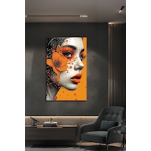 Modern Turuncu Çiçekli Lüks Kadın Portresi Dekoratif Cam Tablo Çiçek Temalı Dekoratif Duvar Tablosu, Salon Ve Yatak Odası Dekoru,