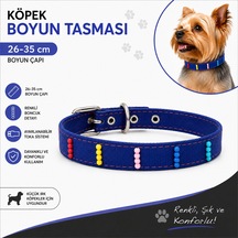 Boncuklu Köpek Boyun Tasması 26-35 Cm Küçük Irk Ayarlanabilir Metal Tokalı D Halkalı - Lacivert Çok Renkli