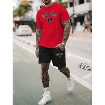 Altamira Erkek Kırmızı New York 19 Baskılı Şort T-shirt Takım 001