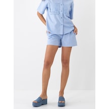 Xint Mavi Pamuk Dokulu Oversize Şort 275425