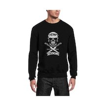 Bass Therapy Kuru Kafa Baskılı Siyah Erkek Örme Sweatshirt