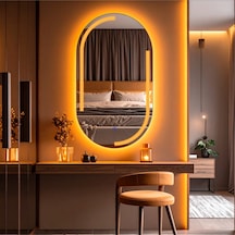 Lunare Amber Led'li Lazer Kumlamalı Lavabo & Banyo Aynası Dokunmatik Sensörlü 45 X 80 Cm Turuncu