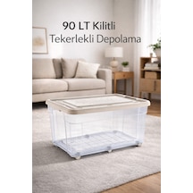 90 Lt Tekerlekli 1 Adet Kilitli Saklama Düzenleme Depolama Ekru