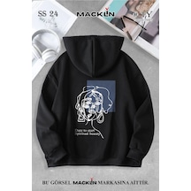 Macklin Unisex Kadın Erkek Çizim Kadın Özel Tasarım Baskılı Kapşonlu Sweatshirt Siyah Mck0895 Siyah
