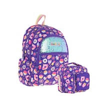 Kaukko Kids Pullu Şekerleme Desenli, Kız Çocuk Mor Okul Çantası + Beslenme Çantası Seti L5216+l7216 Mor