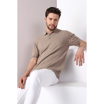 Ferraro Bej Polo Yaka Düz Renk Erkek Pamuk Triko T-Shirt-Bej