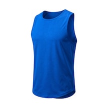 Genius Store Erkek Sıfır Kol Sporcu Atleti Ter Tutmayan Fitness Gym Tişörtü Sfr2026-mankensiz Mavi