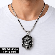 316l Çelik Erkek Kolye Goril Figürlü Kabartmalı Zincirli Güçlü Tasarım Aksesuar Altın - Gümüş