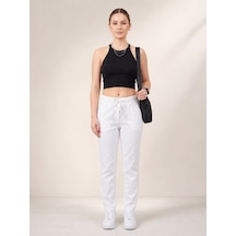 Neden Tekstil Basic Beyaz Beli Lastikli Rahat Kesim Pamuklu Pantolon