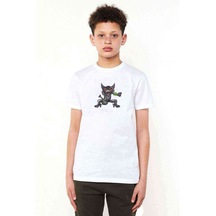 Zarude Pokemon V Baskılı Unisex Çocuk Beyaz T-Shirt