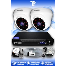 Picam 2 Kameralı Dome 2 İç Kamera Set 500 GB HDD Full HD Gece Görüşlü Güvenlik Kamerası Sistemi