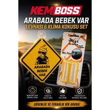 Kemboss Arabada Bebek Var Levhası Ve Mix Flower Araç Klima Kokusu Seti Vantuzlu Uyarı Levhası Sarı
