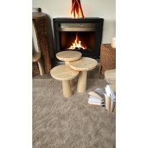 3 Lü Set Wood Wooden Minimalist Mantar Yan Sehpa Ahşap Modern Natural Ahşap