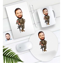 Kişiye Özel Asker Karikatürlü Defter Kalem Kupa Mouse Pad Seti-2