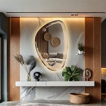 Fractura Asimetrik Led'li Kumlamalı Lavabo & Banyo Aynası Dokunmatik Sensörlü 80 X 50 Cm Günışığı