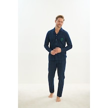 Sevim Erkek Uzun Kol Gömlek Yaka Önden Düğmeli Lacivert Pijama Takım C2t1n5o9 001