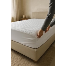 Yatak Alezi Pamuklu Kapitone Fitted Full Kenar Yatak Koruyucu Beyaz 100 X 200